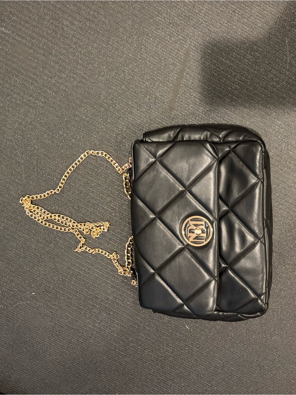 Badgley Mischka Black Quilted Crossbody with Gold Chain